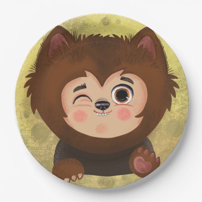 Assiettes En Carton Petit garçon en costume d'Halloween loup-garou (Devant)
