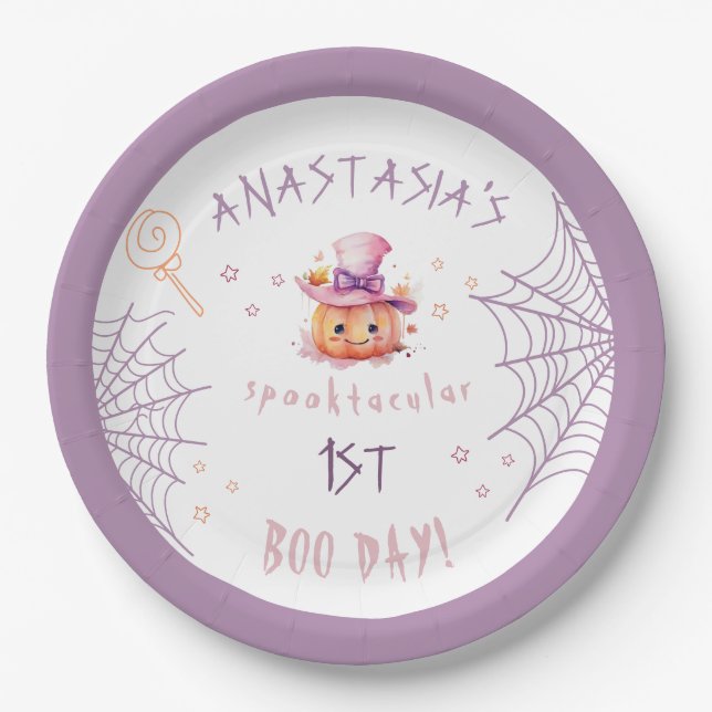 Assiettes En Carton Petit garçon presque dû Halloween Baby Girl Annive (Devant)