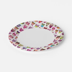 Assiettes En Carton Petit hibou arrière - plan motif pour enfants