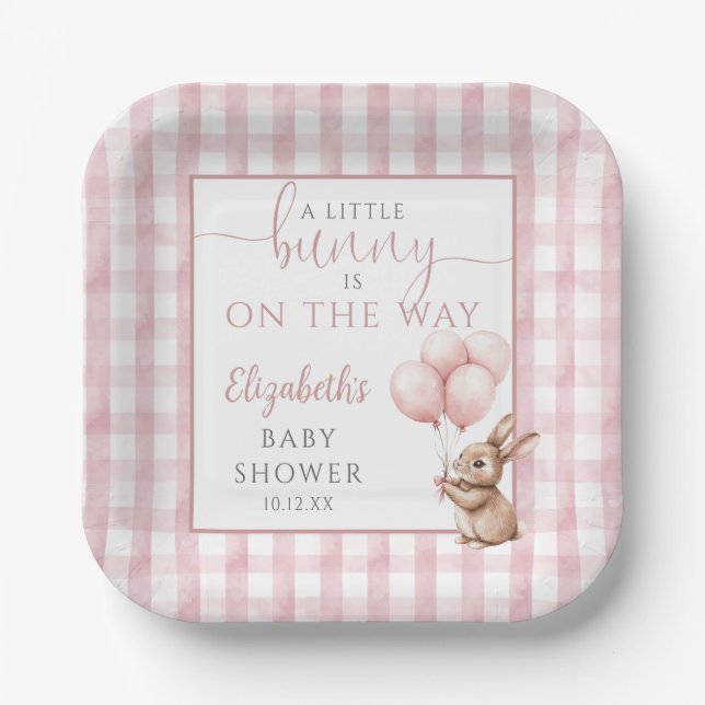 Assiettes En Carton Petit Lapin Balloons Rose Baby shower fille (Recto)