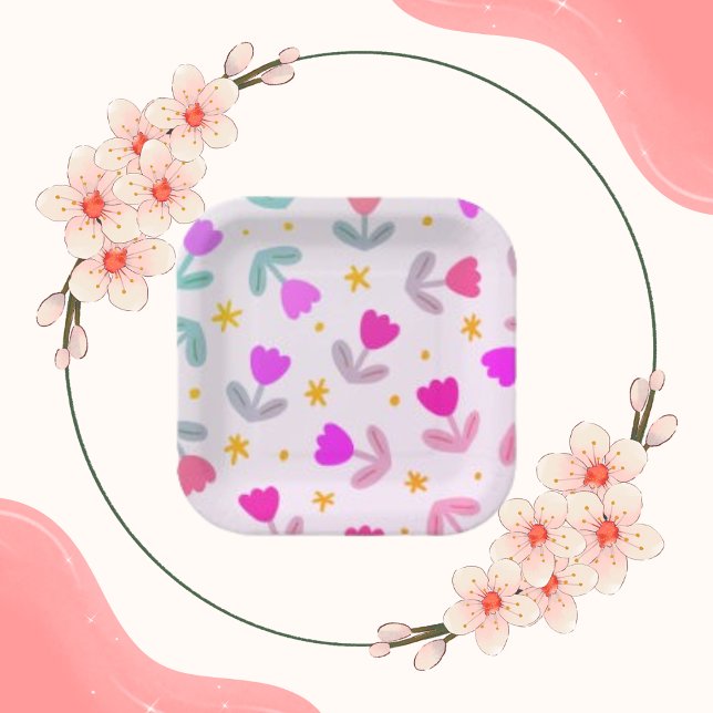 Assiettes En Carton Petit Motif de fleurs mignonnes (Créateur téléchargé)