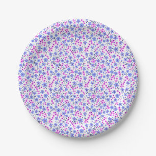 Assiettes En Carton Petit motif floral blanc bleu rose mignon