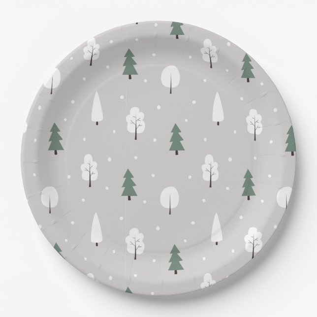 Assiettes En Carton Petit Motif hivernal et neige (Devant)