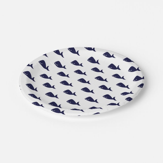 Assiettes En Carton Petit motif mignon de baleine de bleu marine sur (Angle)