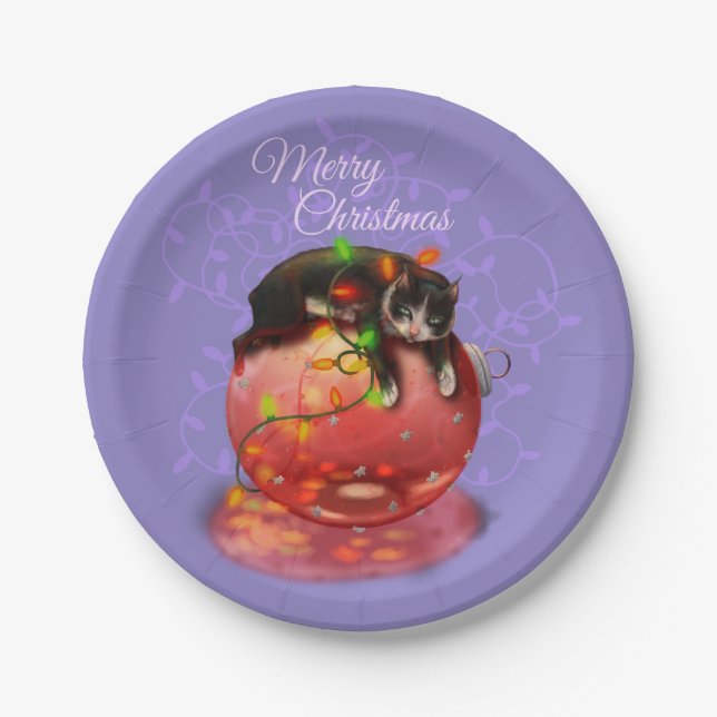 Assiettes En Carton Petit Noël Chat Lights Garland Winter Magie (Devant)