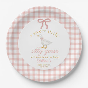 Assiettes En Carton Petit Oie Folle Rose Gingham Baby Shower