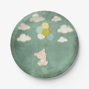 Assiettes En Carton Petit Ours blanc avec ballons et nuages