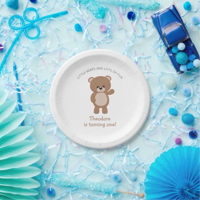 Assiettes En Carton Petit Ours Tourne Un Bois 1er Anniversaire (Fête)
