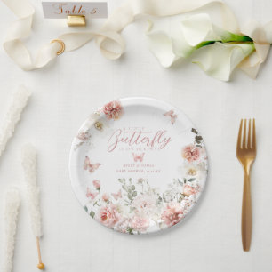 Assiettes En Carton Petit Papillon rose Floral Baby Girl Douche