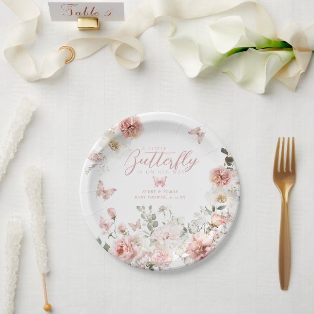 Assiettes En Carton Petit Papillon rose Floral Baby Girl Douche (Mariage)