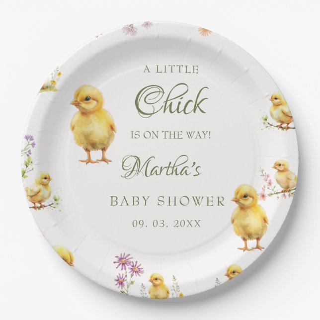 Assiettes En Carton Petit poussin est sur le chemin du baby shower agr (Devant)