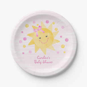 Assiettes En Carton Petit rayon de soleil Baby shower jaune rose