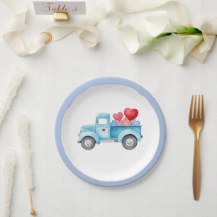 Assiettes En Carton Petit single Blue Truck Valentine Party
