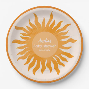 Assiettes En Carton Petit soleil boho aquarelle Baby shower soleil
