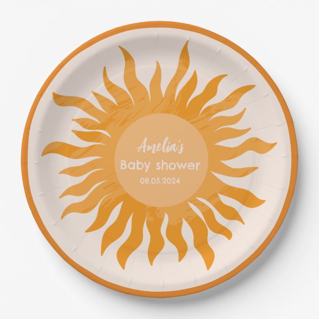 Assiettes En Carton Petit soleil boho aquarelle Baby shower soleil (Devant)
