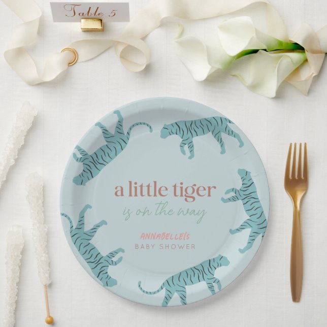Assiettes En Carton Petit Tiger moderne Baby shower garçon bleu (Mariage)