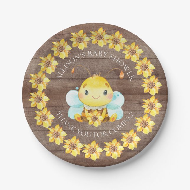 Assiettes En Carton Petite Abeille de miel doux Baby shower 7" Plaque (Devant)
