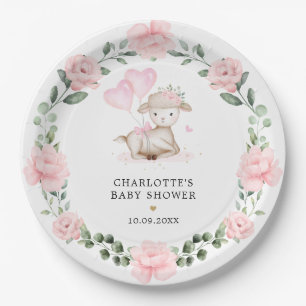 Assiettes En Carton Petite agneau rose rose floral vert pâle Petite f