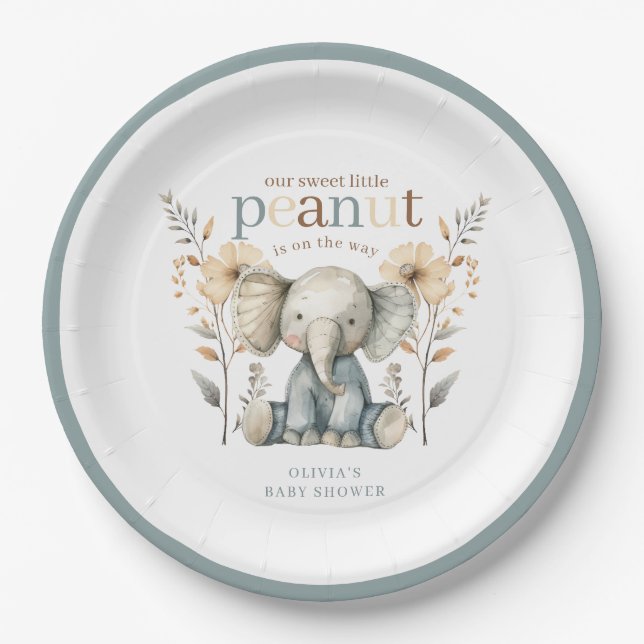 Assiettes En Carton Petite arachide bleu bébé éléphant plaque en papie (Devant)