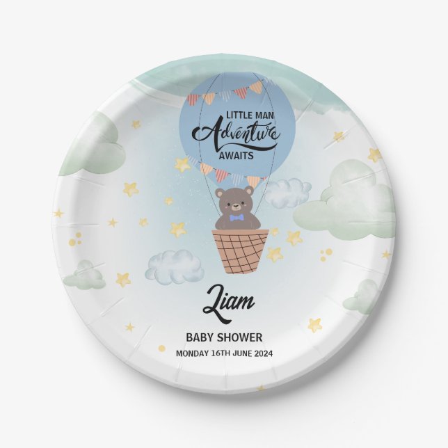 Assiettes En Carton petite aventure homme attend le baby shower ours (Devant)