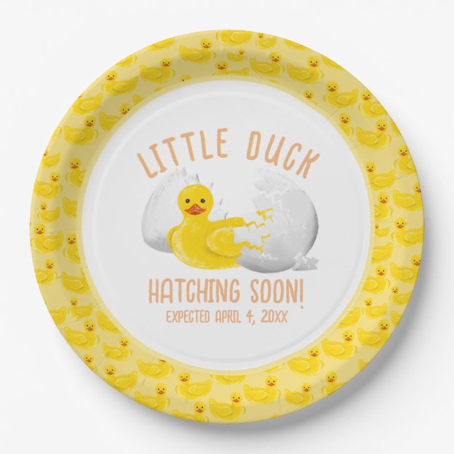 Assiettes En Carton Petite canard éclosion Bientôt Baby shower Invitat (Devant)