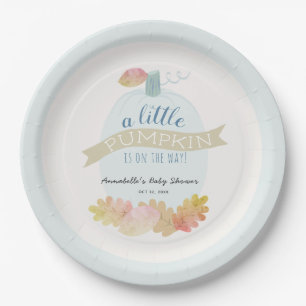Assiettes En Carton Petite Citrouille Bébé Bleu Baby shower plaque de
