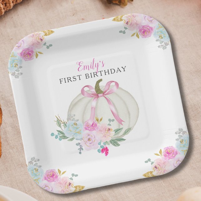 Assiettes En Carton Petite Citrouille Bow Girls Premier anniversaire (Créateur téléchargé)
