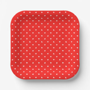 Assiettes En Carton Petite coeur sur rouge vif