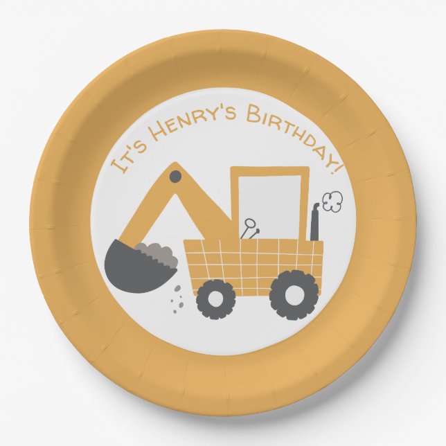 Assiettes En Carton Petite construction de Digger Anniversaire (Devant)