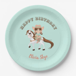 Assiettes En Carton Petite Cowgirl sur un Cheval Fille Anniversaire We