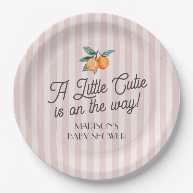 Assiettes En Carton Petite Cutie Rose Sur Le Chemin Baby shower Citrus (Devant)
