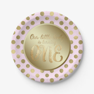 Assiettes En Carton Petite fête d'anniversaire Lady Pink Gold 1 an