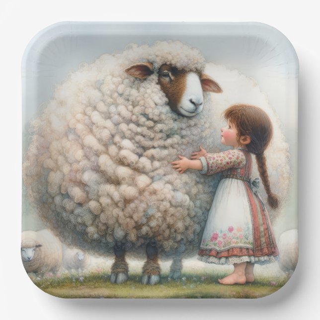 Assiettes En Carton Petite Fille Avec Une Éwe Surdimensionnée (Recto)