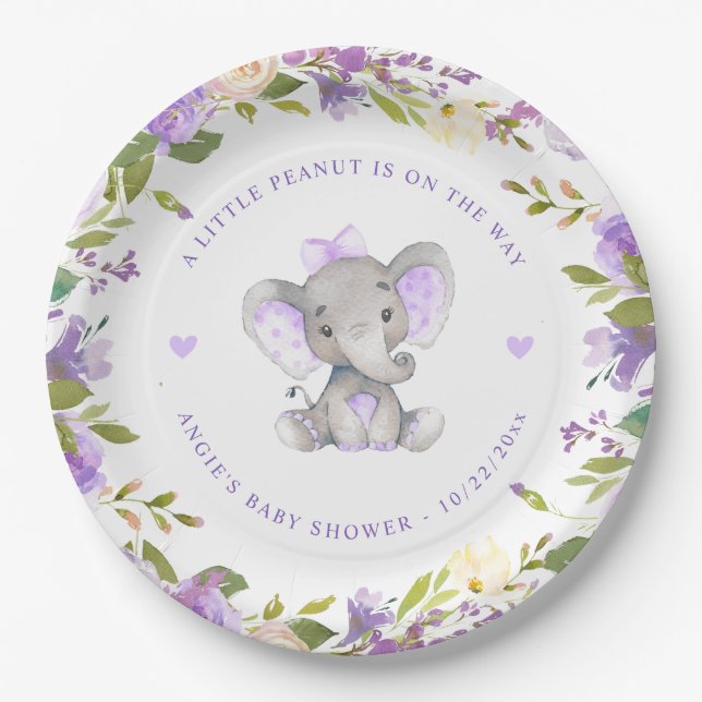 Assiettes En Carton Petite fille d'arachide Lavande Baby shower arrose (Devant)