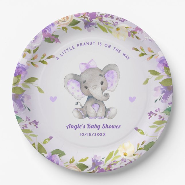 Assiettes En Carton Petite fille d'arachide Lavande Baby shower arrose (Devant)