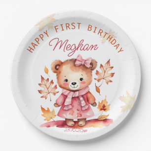 Assiettes En Carton Petite fille en peluche ours anniversaire vaissell