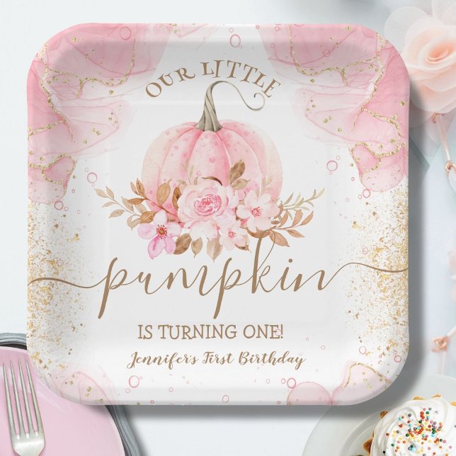 Assiettes En Carton Petite fille florale rose Citrouille automne 1er a (Créateur téléchargé)