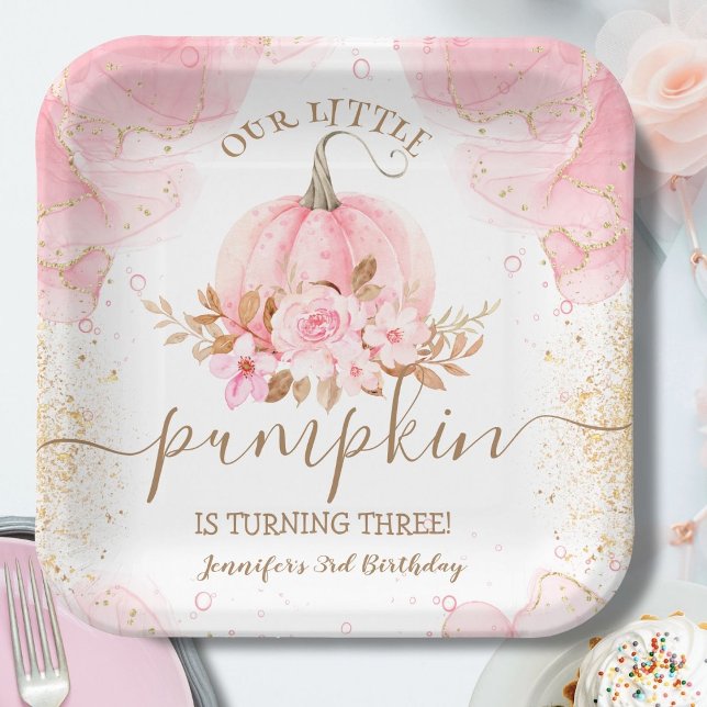 Assiettes En Carton Petite fille florale rose Citrouille automne 3e an (Créateur téléchargé)