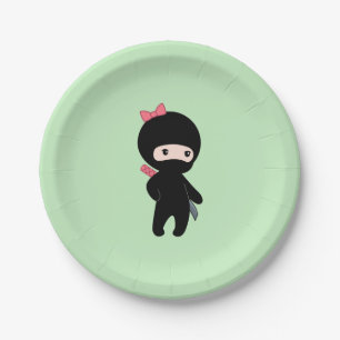 Assiettes En Carton Petite fille Ninja en vert