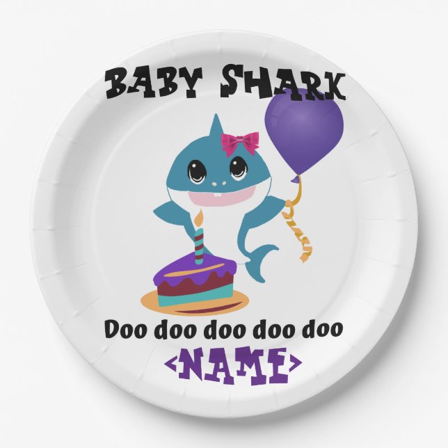 Assiettes En Carton Petite fille personnalisée Bébé Requin Anniversair (Devant)