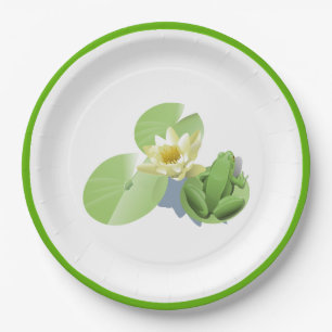 Assiettes En Carton Petite grenouille verte assise sur un chariot