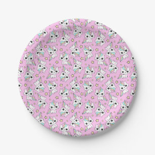 Assiettes En Carton petite licorne mignonne étoiles fond rose