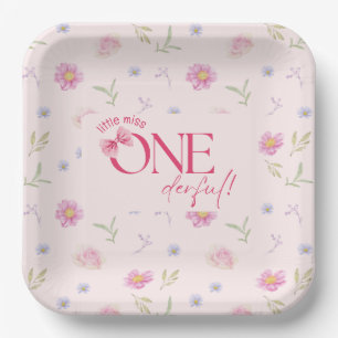 Assiettes En Carton Petite miss fleurie Pink Bow Onederful 1er anniver