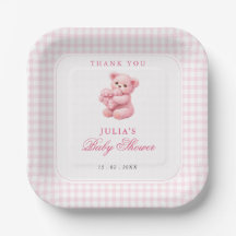 Petite Ourson Rose à Carreaux Baby Shower
