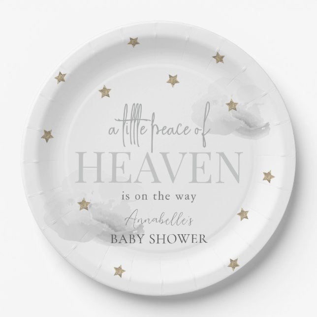Assiettes En Carton Petite Paix du Ciel Baby shower gris (Devant)