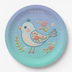 Assiettes En Carton Petite plaque de papier floral d'oiseaux bleus