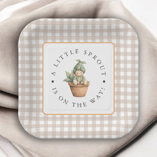 Assiettes En Carton Petite pousse Douce serviette bébé beige à carreau