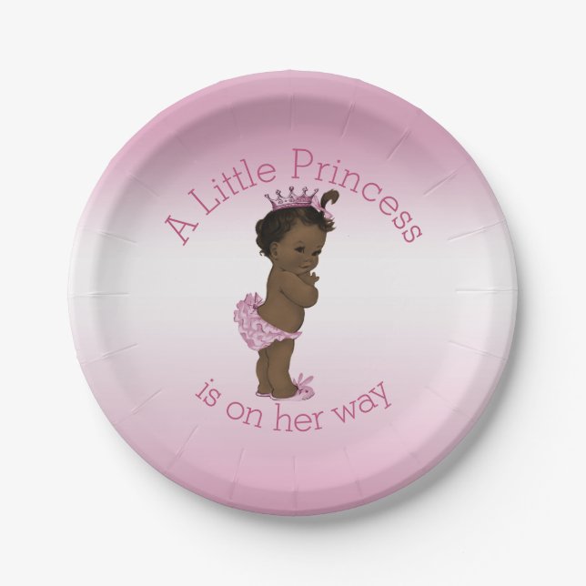Assiettes En Carton Petite princesse ethnique Baby shower rose (Devant)