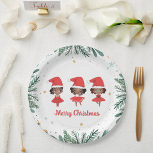 Assiettes En Carton Petites filles Noël Père Noël Ballerinas