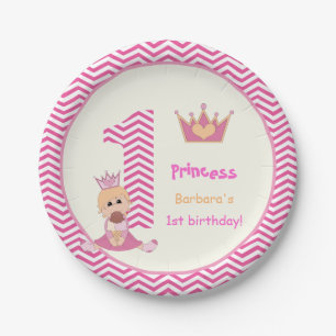 Assiettes En Carton Petites filles princesses 1er anniversaire chevron